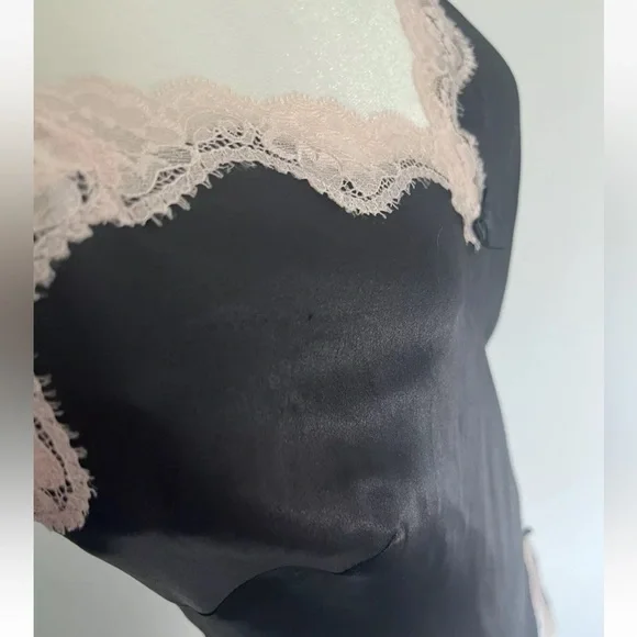 Victoria's Secret Vintage Sz M Black & LightPink Lace Lingerie Gown slit Y2K*I11 - Picture 4 of 4